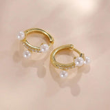 925 Silver Freshwater Pearl Hoop Earrings 18K Plated Sweet Jewelry