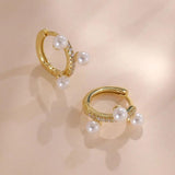 925 Silver Freshwater Pearl Hoop Earrings 18K Plated Sweet Jewelry