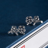 925 Silver Retro Plum Flower Earrings Vintage Jewelry Girl Gift