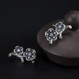 925 Silver Retro Plum Flower Earrings Vintage Jewelry Girl Gift