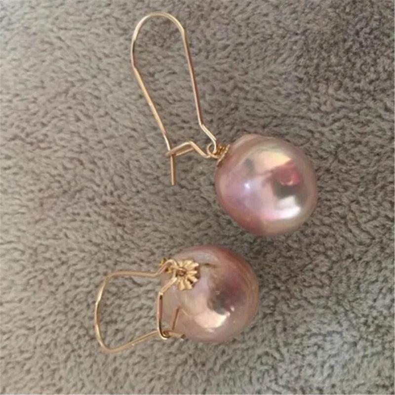 11-13mm Natural Cultured Baroque Pearl Earrings Dangle Drop Women Hoop Jewelry