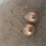 11-13mm Natural Cultured Baroque Pearl Earrings Dangle Drop Women Hoop Jewelry
