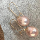 11-13mm Natural Cultured Baroque Pearl Earrings Dangle Drop Women Hoop Jewelry