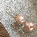 11-13mm Natural Cultured Baroque Pearl Earrings Dangle Drop Women Hoop Jewelry