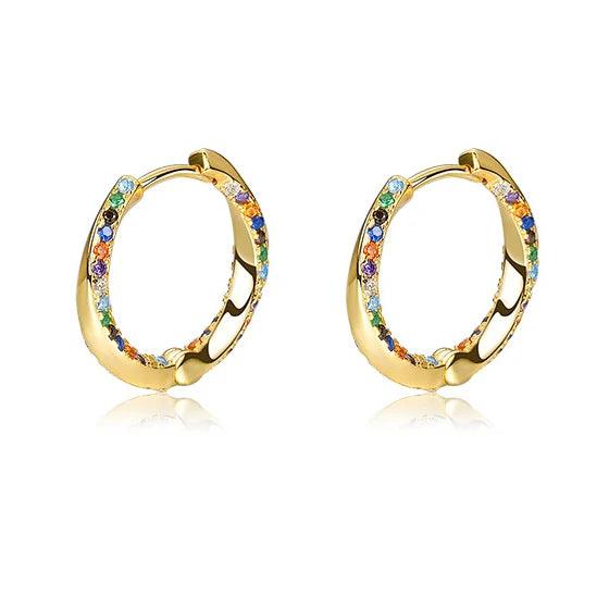 925 Silver Colorful Zircon Round Hoop Earrings For Women Fine Jewelry