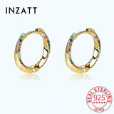 925 Silver Colorful Zircon Round Hoop Earrings For Women Fine Jewelry