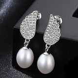 Freshwater Pearl Earrings Silver Drop Earring Wing Shape Wedding Studs
