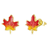 Silver Plated Maple Leaf Fall Stud Earrings For Women