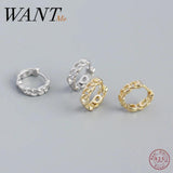 925 Silver Punk Rock Twist Huggie Earrings for Women Goth Hip Hop Unisex