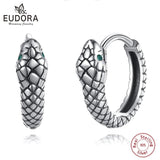 925 Silver Snake Ear Buckles Green Zircon Hoop Earrings Women Statement Jewelry