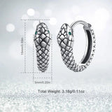 925 Silver Snake Ear Buckles Green Zircon Hoop Earrings Women Statement Jewelry
