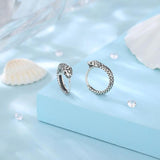 925 Silver Snake Ear Buckles Green Zircon Hoop Earrings Women Statement Jewelry
