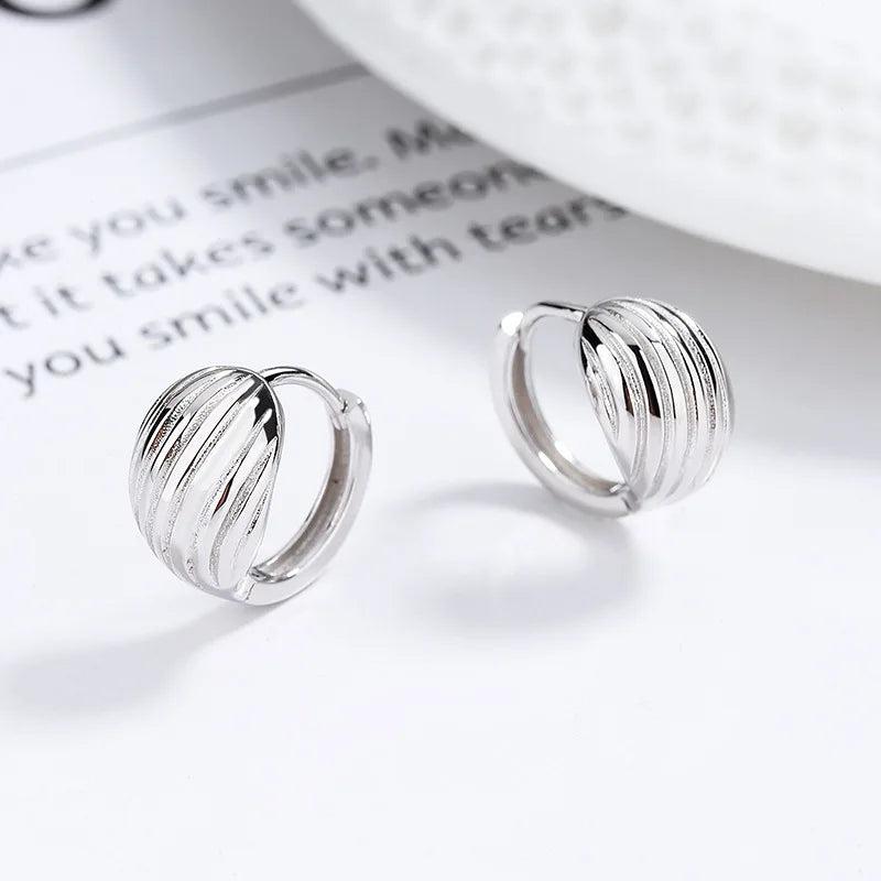 925 Silver Streak Hoop Earrings 14K Plated Wedding Party Jewelry Female Gift
