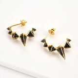925 Silver Long Spike Enamel Zircon Hoops Circle Earring
