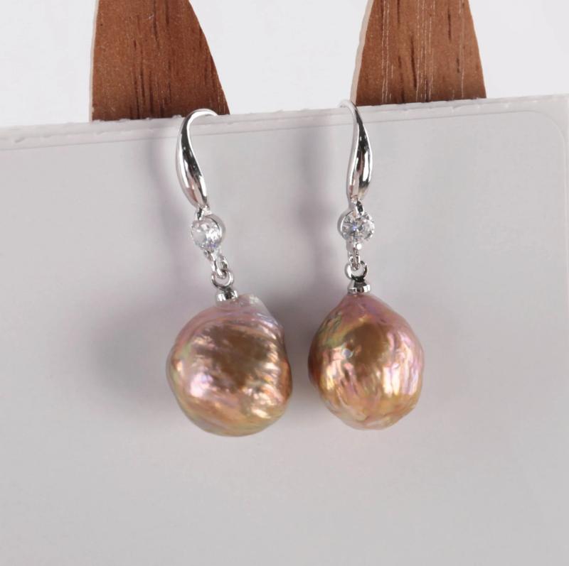 11-13mm Baroque Pearl Earrings 18k Hook AAAA DIY Jewelry Woman