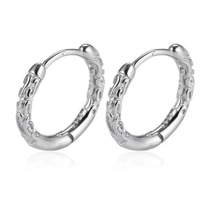 Men's 925 Sterling Silver Hoop Earrings Engraved Pattern Fine Jewelry