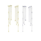 925 Silver Geometric CZ Tassel Drop Earrings