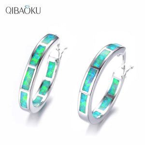 Boho 925 Silver Fire Opal Earring Hoop Women Jewelry