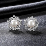 Sterling Silver Pearl Flower Earrings Gift