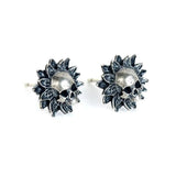 925 Silver Sunflower Skull Ear Studs Punk Earrings