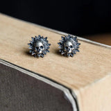925 Silver Sunflower Skull Ear Studs Punk Earrings