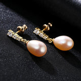 Sterling Silver Pearl Stud Earrings with CZ Pave