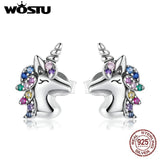 Wostu Sterling Silver Unicorn Pony Stud Earrings