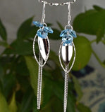 925 Sterling Silver Crystal Leaf Earrings, 60mm