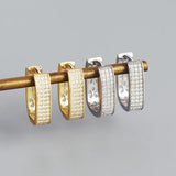 925 Silver Geometric Round Hoop Earrings with Stone