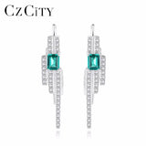 925 Silver Emerald Blue-Green Gemstone CZ Stud Earrings