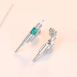 925 Silver Emerald Blue-Green Gemstone CZ Stud Earrings
