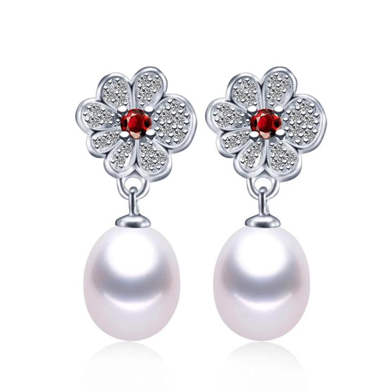 925 Silver Earrings Natural Freshwater Pearl Wedding