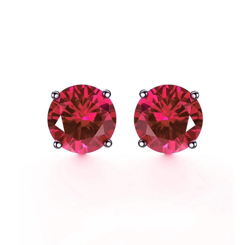 925 Silver 8mm Single Lab Ruby Stone Ear Stud Earing