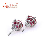 925 Silver 8mm Single Lab Ruby Stone Ear Stud Earing