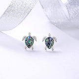 925 Silver Sea Turtle Abalone Shell Stud Earrings