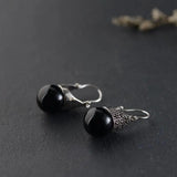 Green Agate Earrings 925 Silver Red Zircon