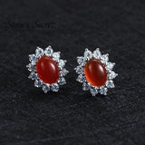 Agate Earrings 925 Sterling Silver Stud Weeding Jewelry