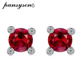 Solid Silver 925 1CT Round Red Ruby Stud Earrings Wedding Party Jewelry