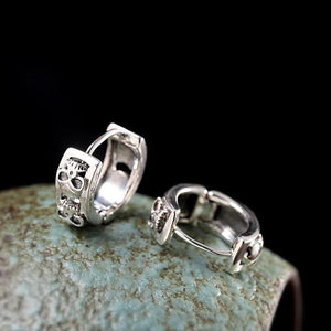 Skeleton Skull Silver Hoop Earrings Unisex 925 Studs Brincos PUNK