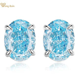 Sterling Silver Aquamarine Diamond Ear Studs Earrings