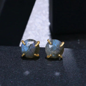 Labradorite Stud Earrings 925 Silver Women's Post Earrings