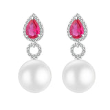 925 Silver Pearl 12MM Ruby Sapphire Earrings Anniversary Gift