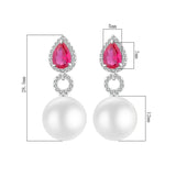925 Silver Pearl 12MM Ruby Sapphire Earrings Anniversary Gift