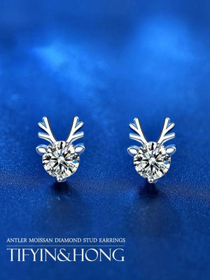 925 Silver Antlers Stud Earrings for Men Women Wedding