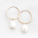 14k Filled 30MM Hoop Earrings Natural Pearls Jewelry Circle Earrings