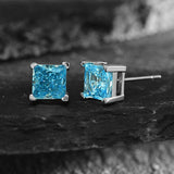 925 Silver 6MM Pink Yellow Diamond Stud Earrings