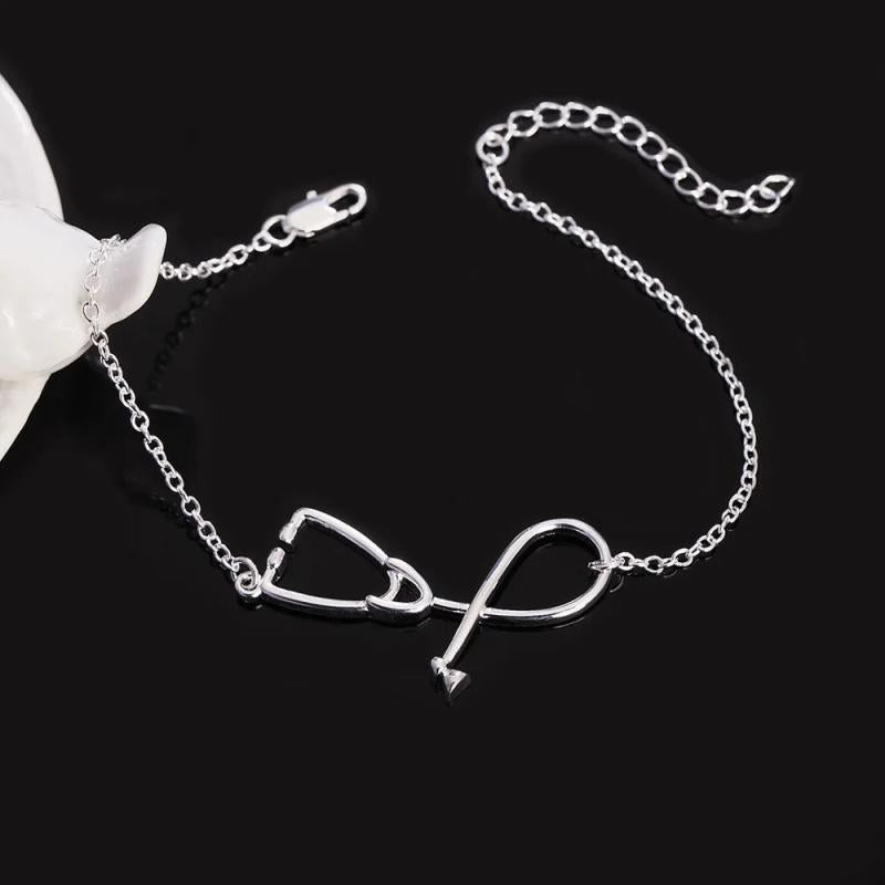 925 Silver Stethoscope Chain Bracelet for Women Wedding Party