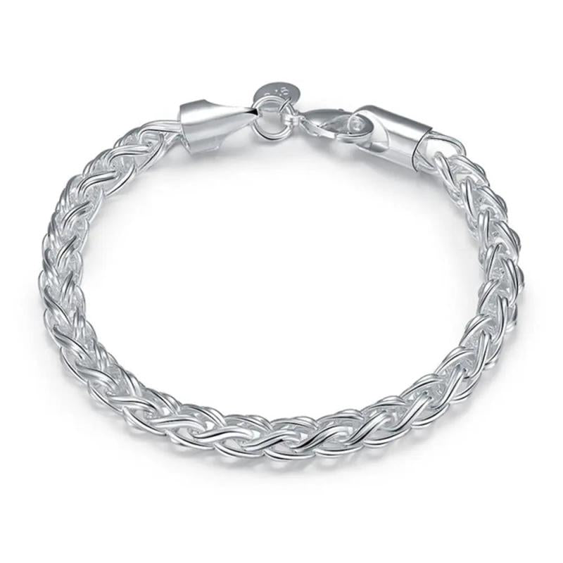 925 Silver Fishbone Bracelet Women Men's Gift