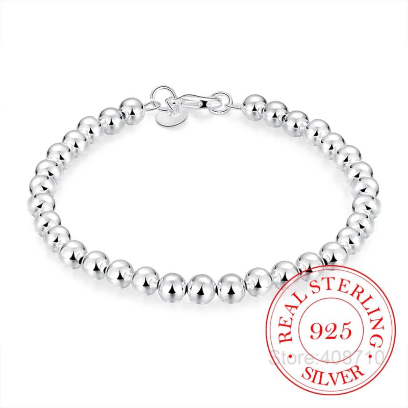 6mm Hollow Mens Beaded Bracelets Homme Fashion925 Sterling Silver String