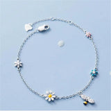 925 Silver Tassel Zircon Daisy Bee Charm Bracelet Bangle for Women
